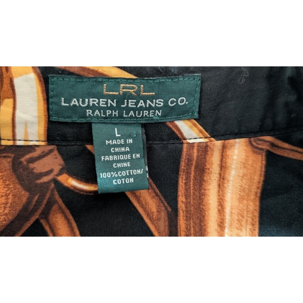 Ralph Lauren Jeans Button Down Belting Print Shirt Equestrian 100% Cotton, Large - Picture 8 of 9